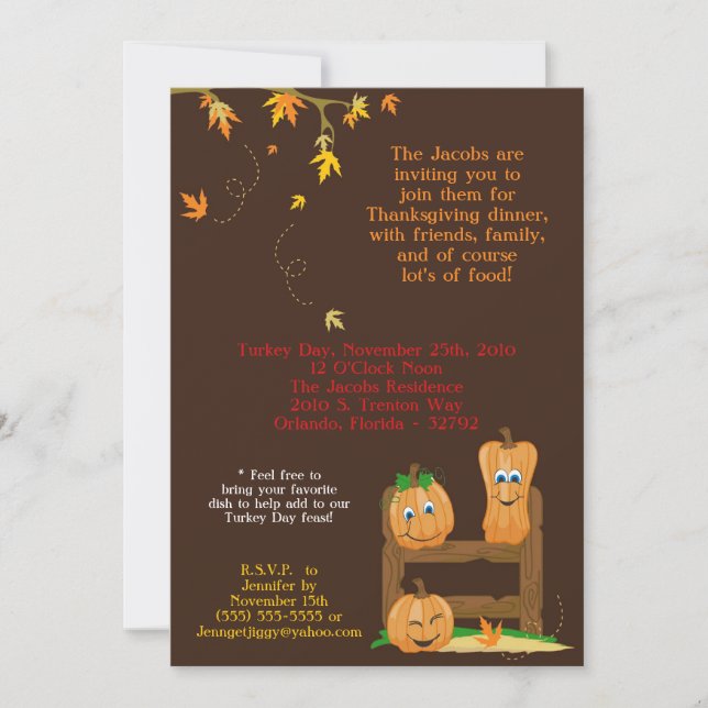 5x7 Autumn Thanksgiving Dinner Party Invitation (Front)