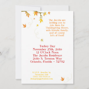5x7 Autumn Thanksgiving Dinner Party Invitation