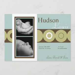 5x7 Baby Boy Retro Circle Photo Birth Announcement