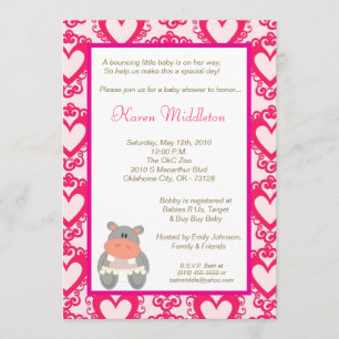 5x7 Baby Hippo Zoo Animal Baby Shower Invitation