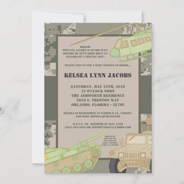 5x7 Baby Shower Invitation ARMY Camo ACU Print (Front)