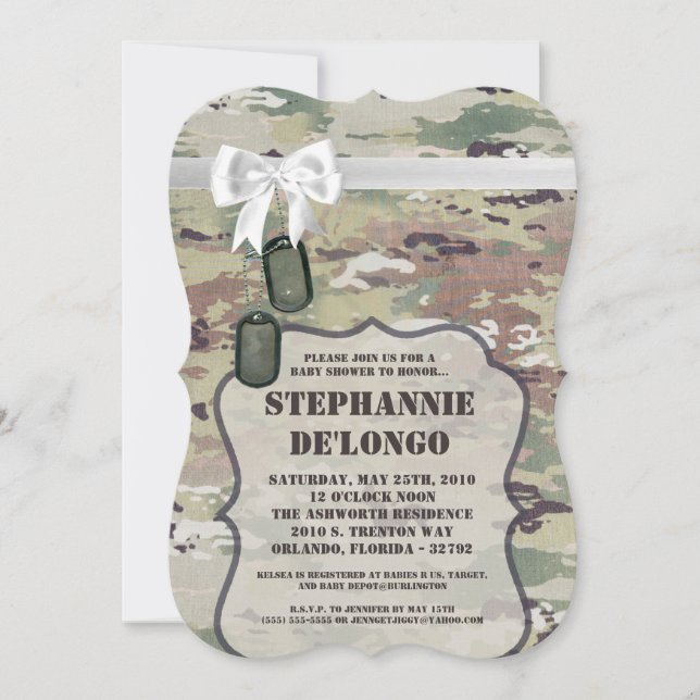 5x7 Baby Shower Invitation Army OCP Camo Uniform (Front)