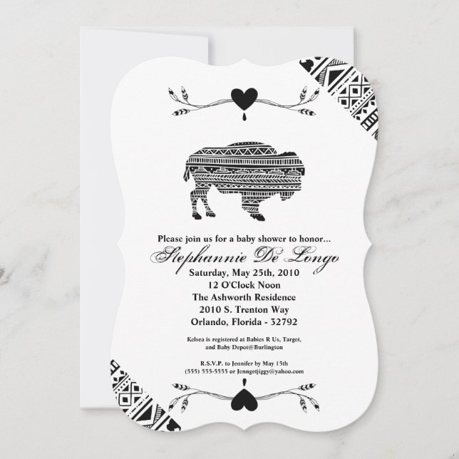 5x7 Baby Shower Invitation Boho Buffalo Tribal Pat (Front)