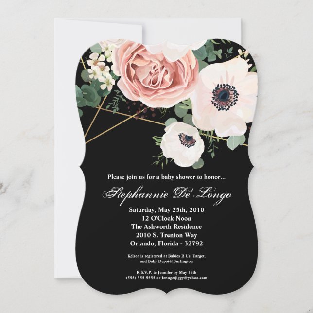 5x7 Baby Shower Invitation Geometric Garden Black (Front)