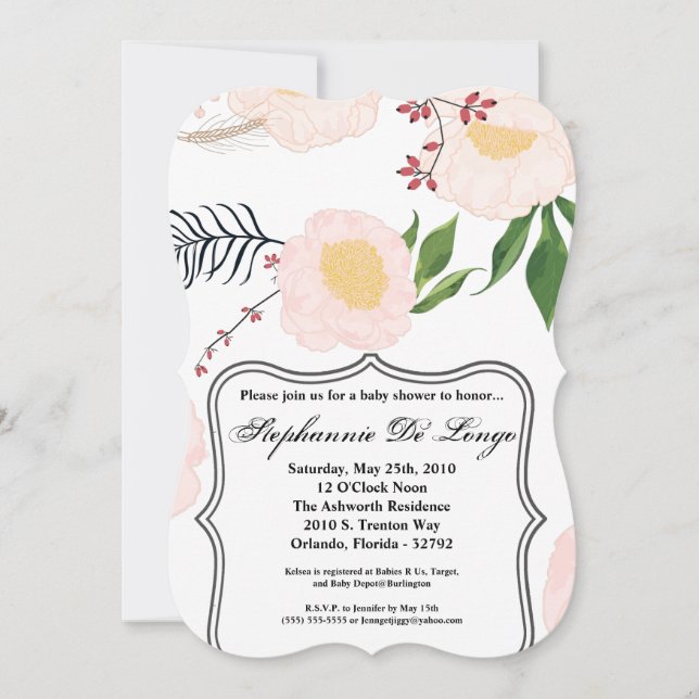 5x7 Baby Shower Invitation White Floral Flowers on (Front)