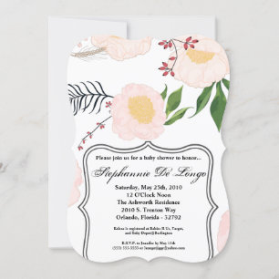 5x7 Baby Shower Invitation White Floral Flowers on