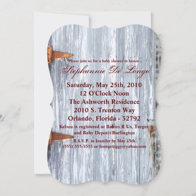 5x7 Baby Shower Invitation White Wash Wood Barn Do (Front)