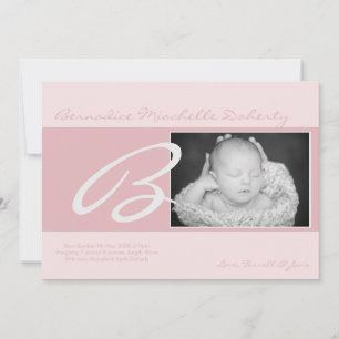 5x7 BabyGirl Pink Initial Photo Birth Announcement