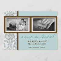 5X7 Baroque Aqua/Brown Two-Photo Save the Date