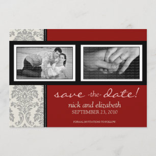 5X7 Baroque Black/Red Two-Photo Save the Date