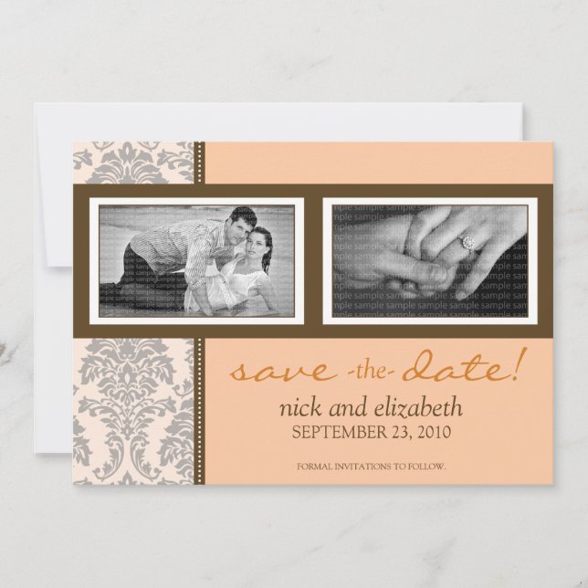 5X7 Baroque Peach/Brown Two-Photo Save the Date (Front)