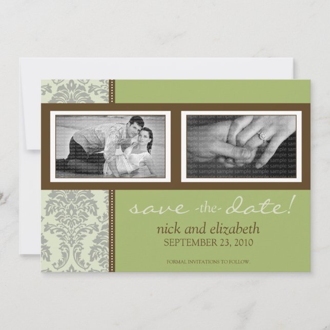 5X7 Baroque Sage/Brown Two-Photo Save the Date (Front)