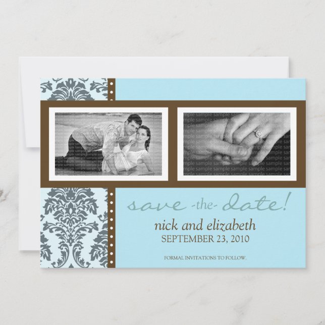5X7 Baroque Teal Chocolate Two-Photo Save the Date (Front)