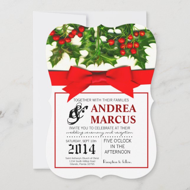 5x7 Baughs of Holly Berry XMAS Wedding Invitation (Front)