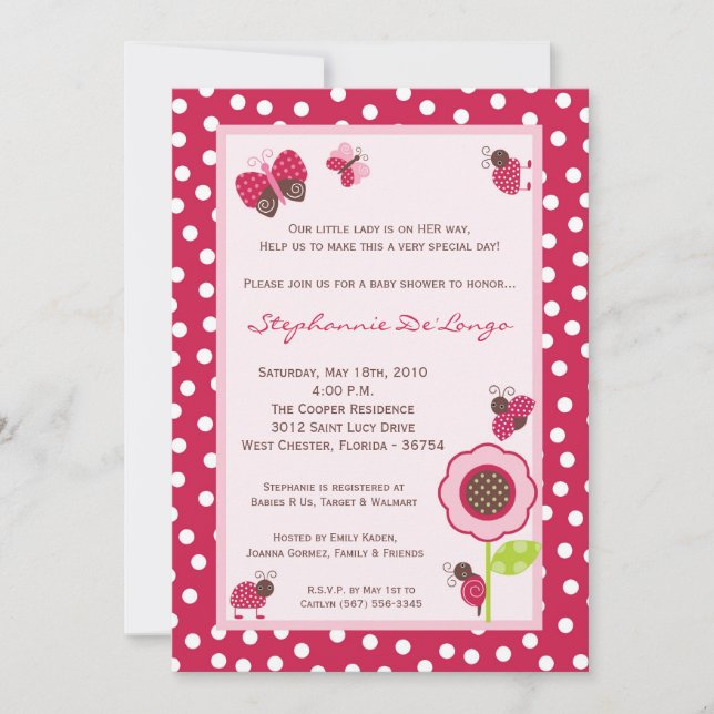 5x7 Berry Garden Lady Bug Baby Shower Invitation (Front)