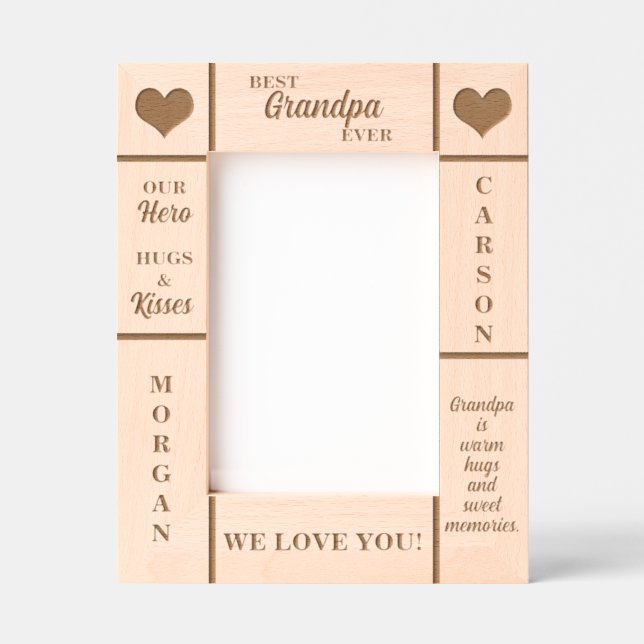 5x7 BEST Grandpa Ever Grandkids Names Etched Frame (Front)