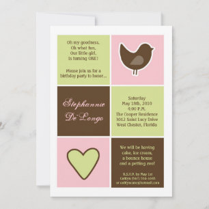 5x7 Bird and Heart Blocks Birthday Part Invitation