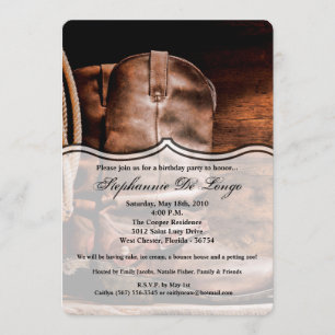 5x7 Birthday Invitation Cowboy Boots Barn Wood Rus