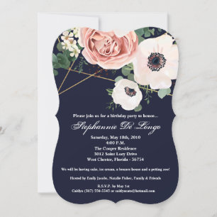 5x7 Birthday Invitation Geometric Garden Navy Blue