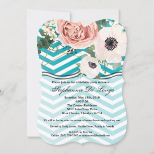 5x7 Birthday Invitation Geometric Rose Chevron Tea