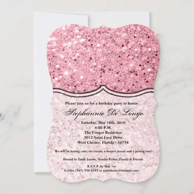 5x7 Birthday Invitation Rose Gold Glitter (Front)