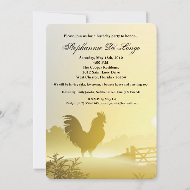 5x7 Birthday Invitation Sunny Morning Farm Country (Front)