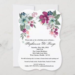 5x7 Birthday Invitation Tropical Flower on White