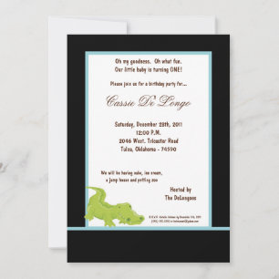 5x7 Black Aligator Birthday Party Invite