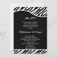 5x7 Black and White Zebra Quinceanera Party Invite