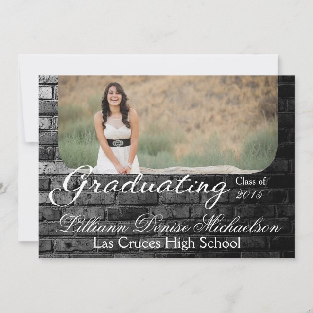 5x7 Black Brick Building Wall Senior Announcement (Front)