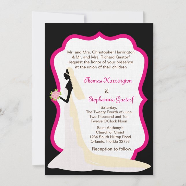 5x7 Black Bride Profile Wedding Invitation (Front)