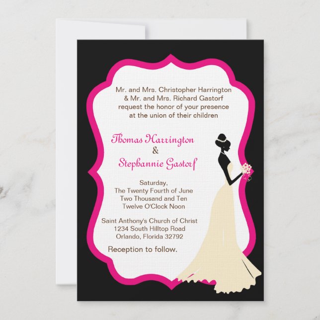 5x7 Black Bride Wedding Invitation (Front)
