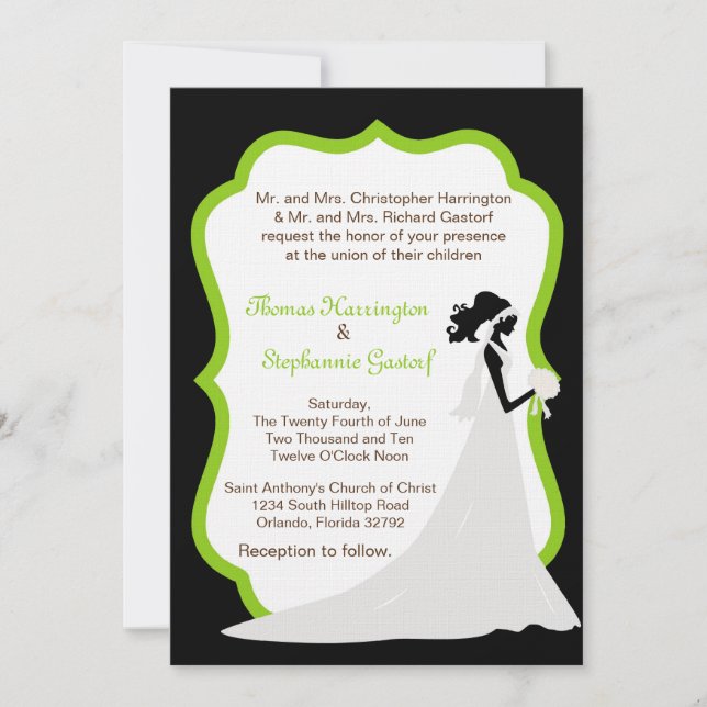 5x7 Black Bride Wedding Invitation (Front)