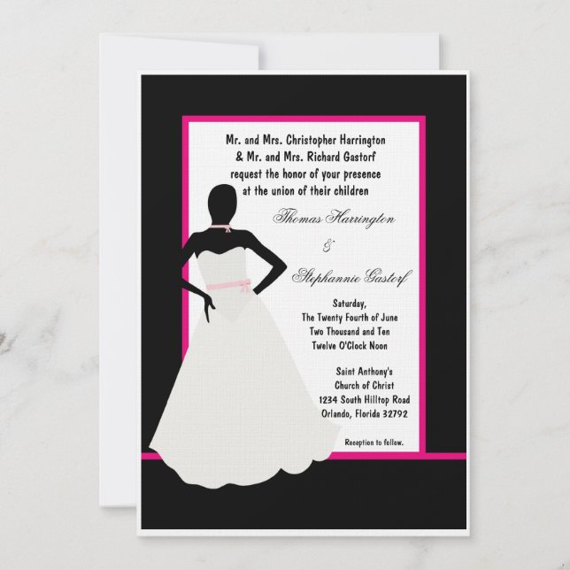 5x7 Black Bride Wedding Invitation (Front)
