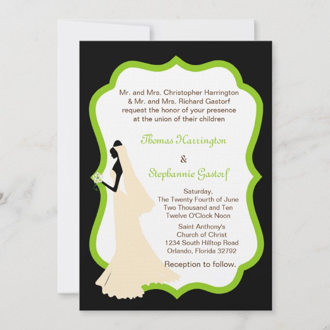 5x7 Black Bride Wedding Invitation (Front)