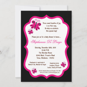 5x7 Black Butterfly Baby Shower Invitation