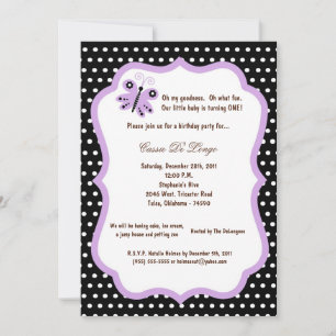 5x7 Black Butterfly Birthday Party Invite