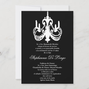 5x7 Black Chandelier Quinceanera Party Invitation