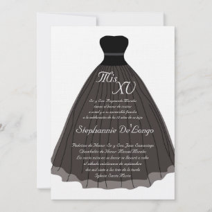 5x7 Black Dress Quinceanera Birthday Invitation
