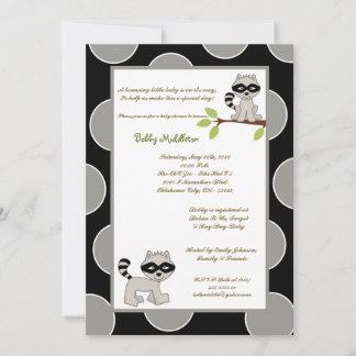 5x7 Black Grey Racoon Baby Shower Invitation
