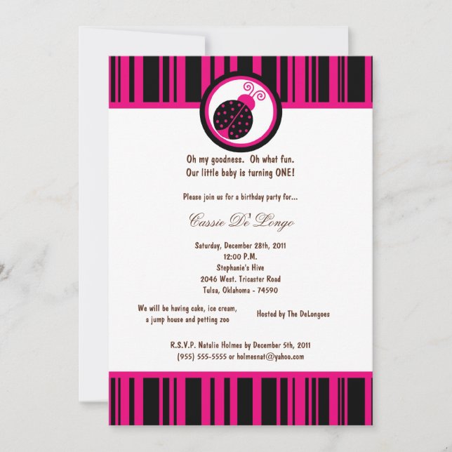 5x7 Black Lady Bug Birthday Party Invite (Front)