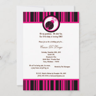 5x7 Black Lady Bug Birthday Party Invite