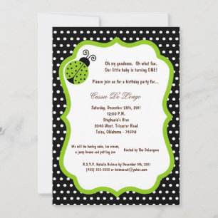 5x7 Black Lady Bug Birthday Party Invite