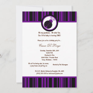 5x7 Black Lady Bug Birthday Party Invite