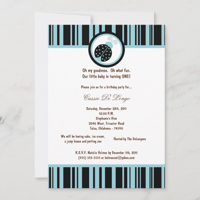 5x7 Black Lady Bug Birthday Party Invite (Front)