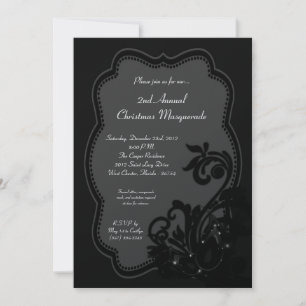 5x7 Black Masquerade Christmas XMAS Invitation