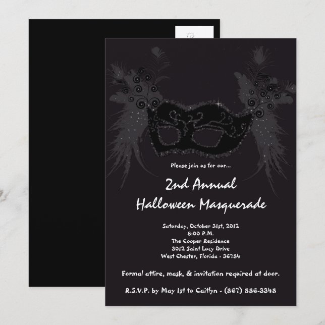 5x7 Black Masquerade Christmas XMAS Invitation (Front/Back)