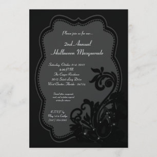 5x7 Black Masquerade Halloween Costume Invitation