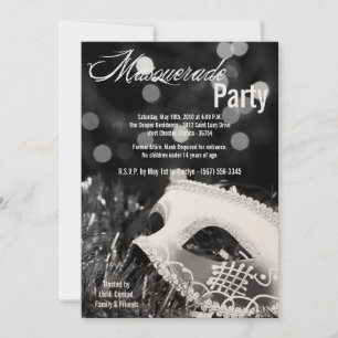5x7 Black Masquerade Sweet 16 Birthday Invitation