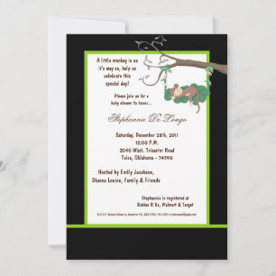 5x7 Black Monkey Baby Shower Invitation